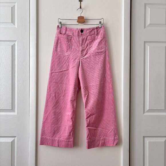Anthropologie Maeve The Colette Cropped Wide Leg Corduroy Pants in Pink - Picture 5 of 10